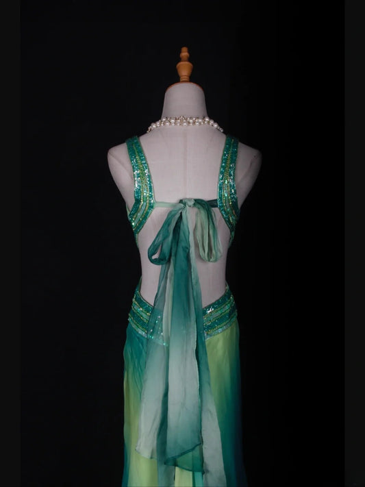 Vintage Mermaid 80s V Neck Multi Colors Backless Beads With Beaded Backless Long Prom Dresses Inspo Birthday Outfit Formal Gowns AS361