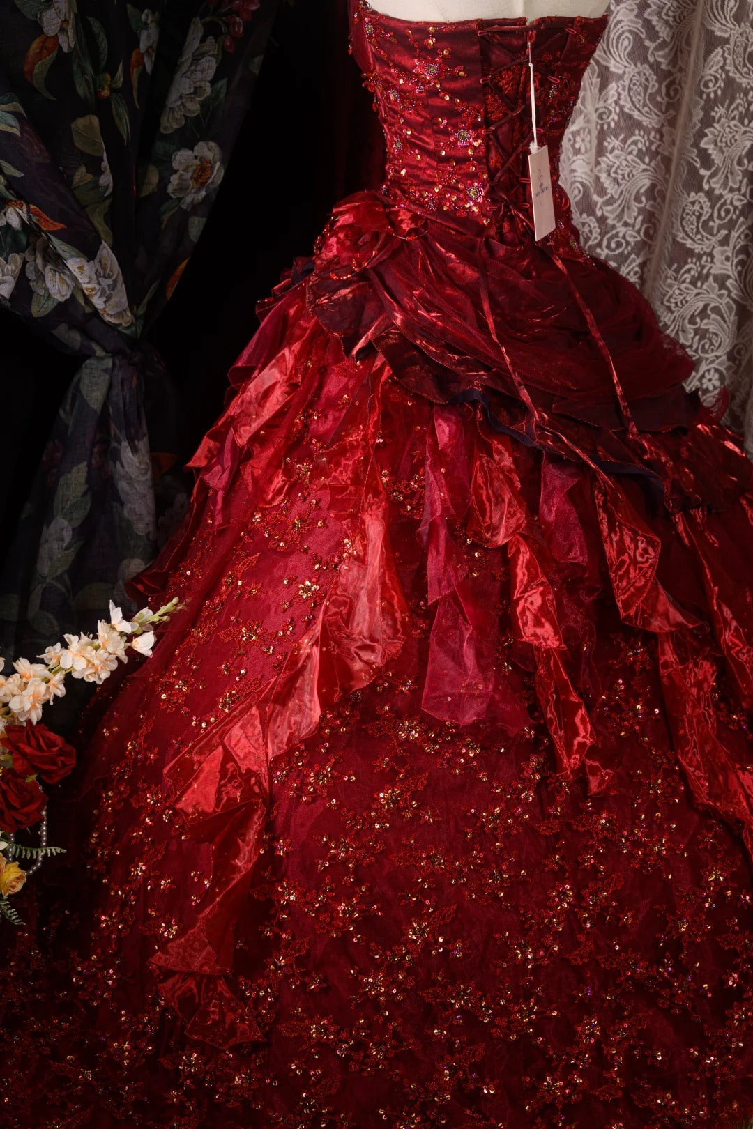 Charming Ball Gown Formal Events Strapless Burgundy With Lace 15 Anos Quince Dress Quinceanera Dresses RB8577