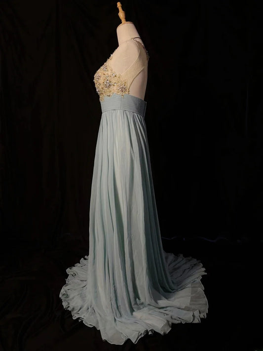 Vintage Prom Dresses A line Scoop Neck Backless Chiffon 1950s Retro Classy Long Party Formal Outfits RB6188