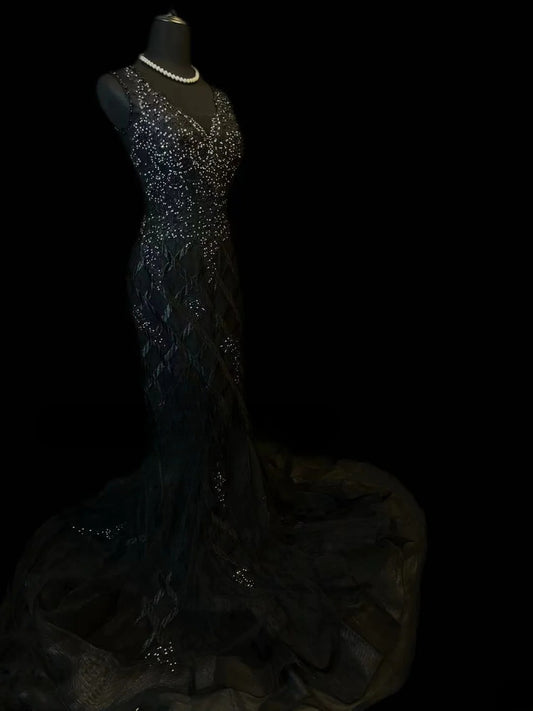 Vintage Prom Dresses Mermaid V Neck Black Tulle 1950s Retro Classy Long Party Formal Outfits RB6189