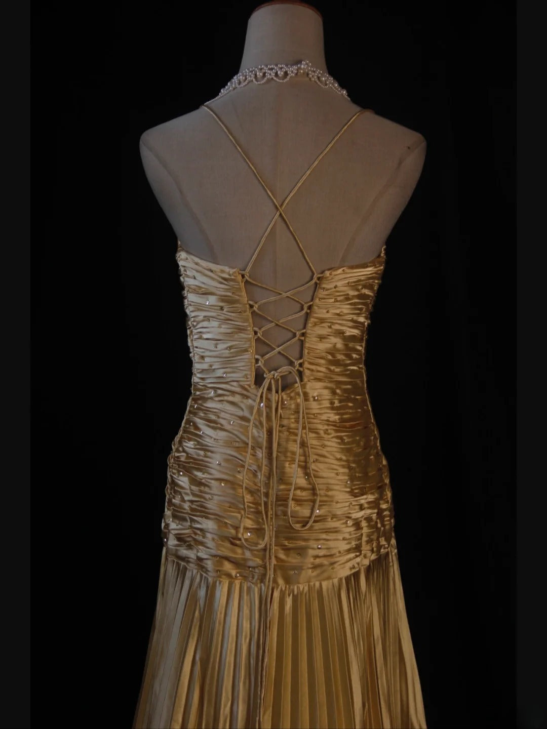 Retro 60s A line Spaghetti Straps Gold Taffeta With Beads Prom Dresses Inspo 22th Birthday Outfit Formal Gown AS373