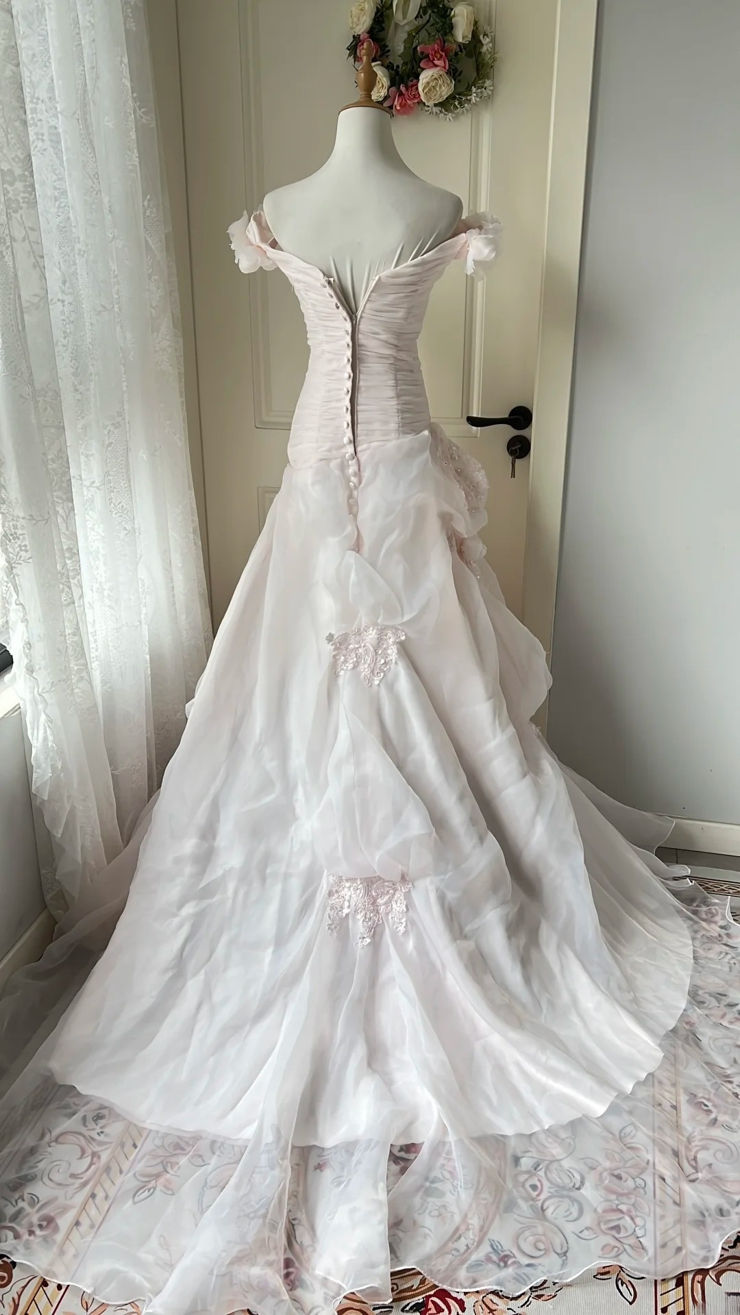 Modest Prom Dresses Aesthetic Mermaid Off Shoulder Pink Organze Lace Long Evening Outfits RC0715