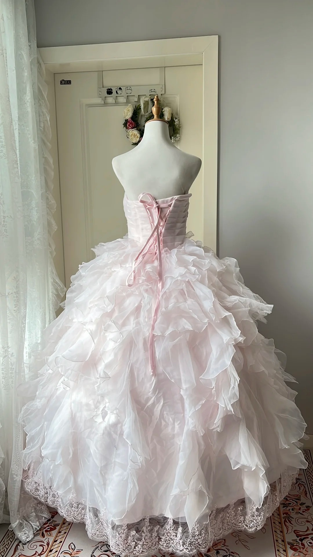Sweet 15 Quinceanera Dresses Ball Gown Sweetheart Pink With Tiered Appliqued Long 16th Birthday Dress RC0721