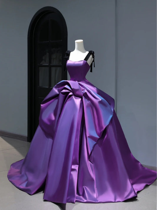 New Purple Satin Ball Gown Quinceanera Dresses Ruffles Simple Party Sexy Sweet 16 Birthday Outfits Dress AS404