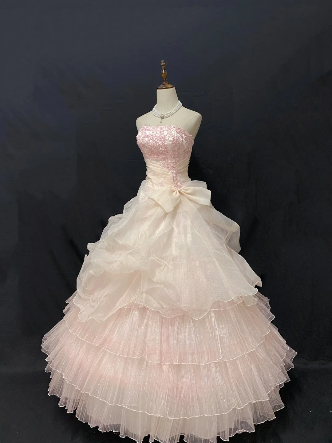 Princess Vibes Ball Gown Strapless Tulle Blush Pink Long With Tiered Layers Quince Dress inspo Quinceanera Dresses Sweet 16 Outfit RB7872