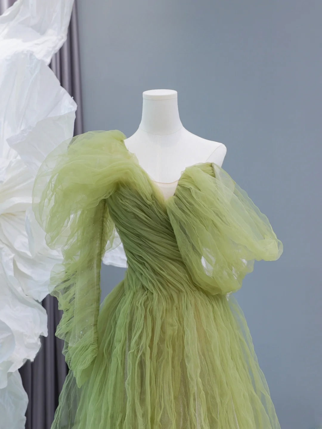 Modest Prom Dresses Aesthetic A Line One Shoulder Sage Green Tulle Inspiration Impress Long Party Formal Gown For Teenagers High Schools AS432
