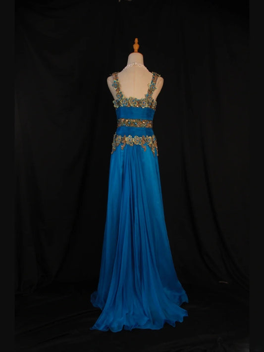 Vintage A Line V Neck 80s With Gold Beaded Appliqued Bodice Long Prom Max Dresses Inspo 18th Birthday Outfit Formal Dress For Women AS434