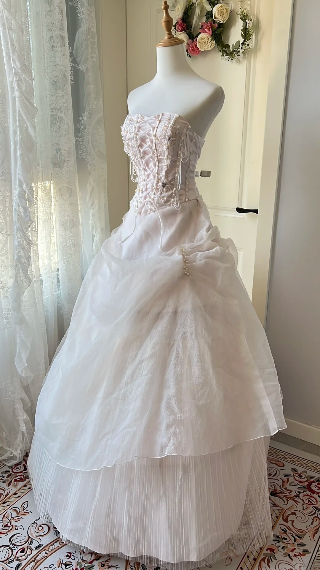 Sweet 15 Dress Quinceanera Dresses Ball Gown Strapless Light Pink Tulle With Appliques Long 16th Birthday Outfits RC0754