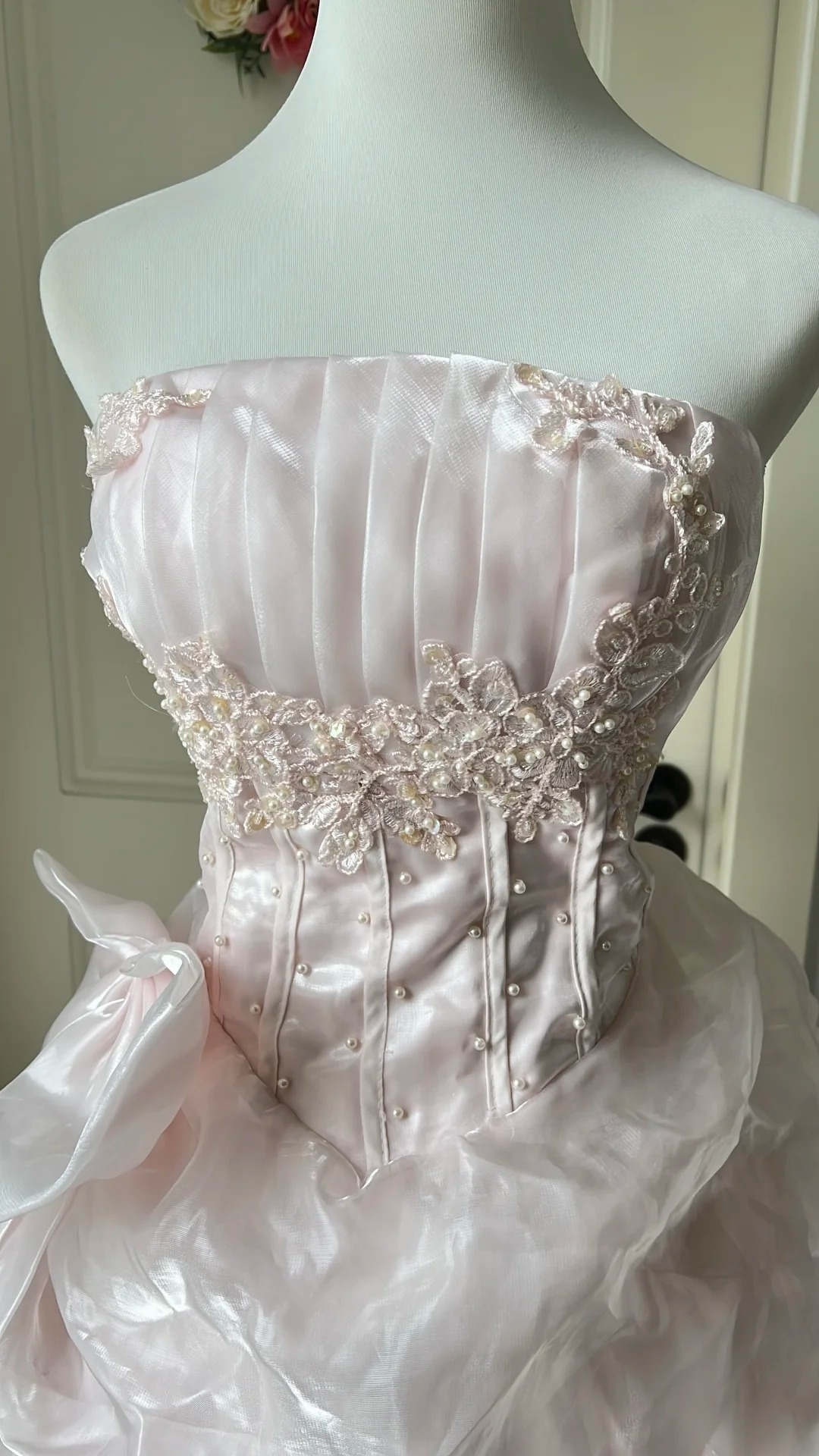 Sweet 15 Dress Quinceanera Dresses Ball Gown Strapless Pearl Pink With Tiered Lace Long 16th Birthday Outfits RC0760