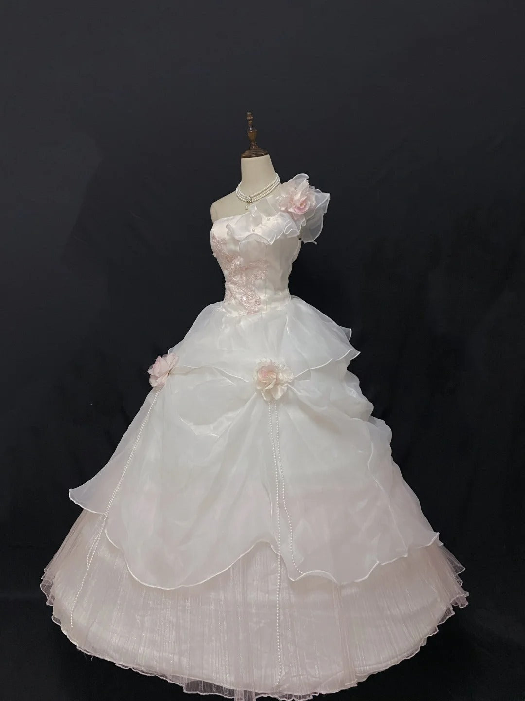 Cute Ball Gown One Shoulder Pink Tulle Long With Flowers Quince Dress inspo Quinceanera Dresses Formal 18th Birthday Outfit RB7901