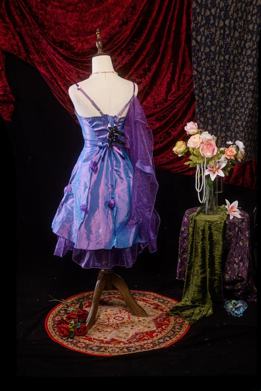 Vintage Ball Gown Spaghetti Straps Grape Knee Length Birthday Dress Homecoming Dresses Inspo Cocktail Hoco Outfits RB8622