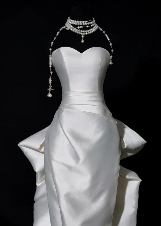 Romantic Long Wedding Dresses White Mermaid Sweetheart Slit Long Wedding Dress Style For Brides Fitted With Train Bridal Gowns AS464