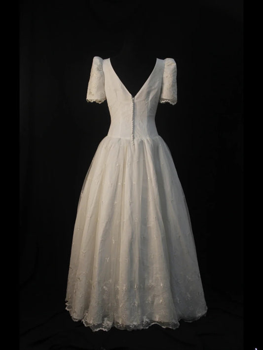 Retro 1950s Wedding Dresses for Bride Ball Gown Boat With Short Sleeves Tulle Petite/Plus Size Bridal Gowns for Summer Wedding AS466