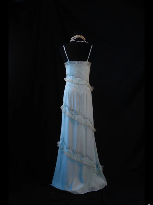 Vintage A line Spaghetti Straps Light Blue Chiffon 70s With Beads Prom Max Dresses Inspo 19th Birthday Outfit Formal Dress For Women AS470