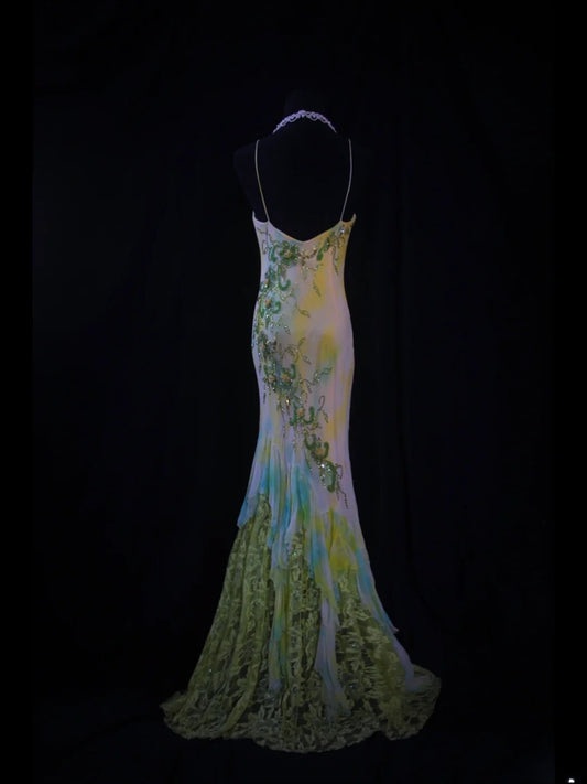 Vintage Mermaid Spaghetti Straps Floral Chiffon 90s With Beadings Lace Prom Max Dresses Inspo 19th Birthday Outfit Formal Dress For Women AS473