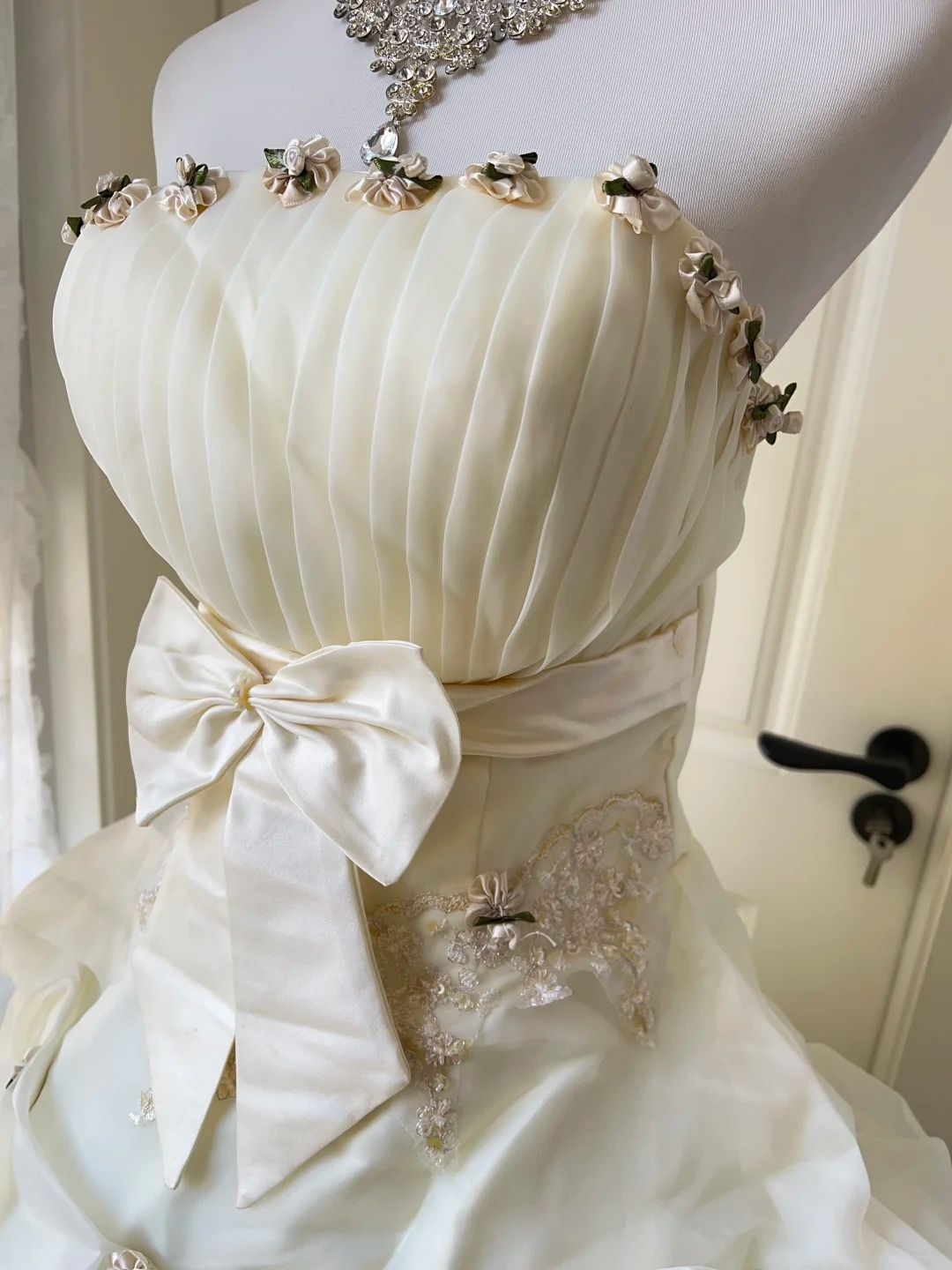 Fairytale Sweet 16 Princess Ball Gown Strapless Daffodil Tiered Ruffled Skirt With Bow Floor‑Length RC0798
