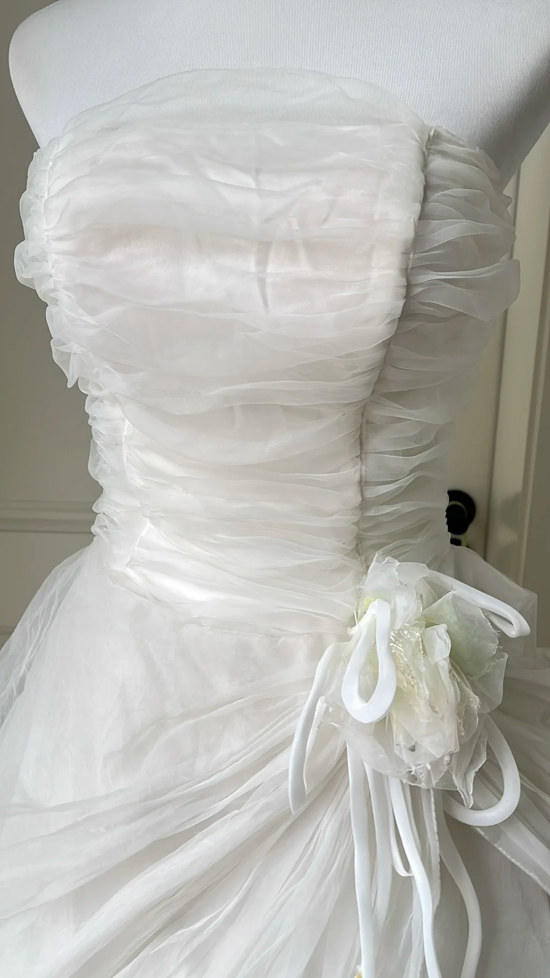 Fairytale Sweet 16 Princess Ball Gown Strapless White Tiered Ruffled Skirt Floor‑Length RC0802