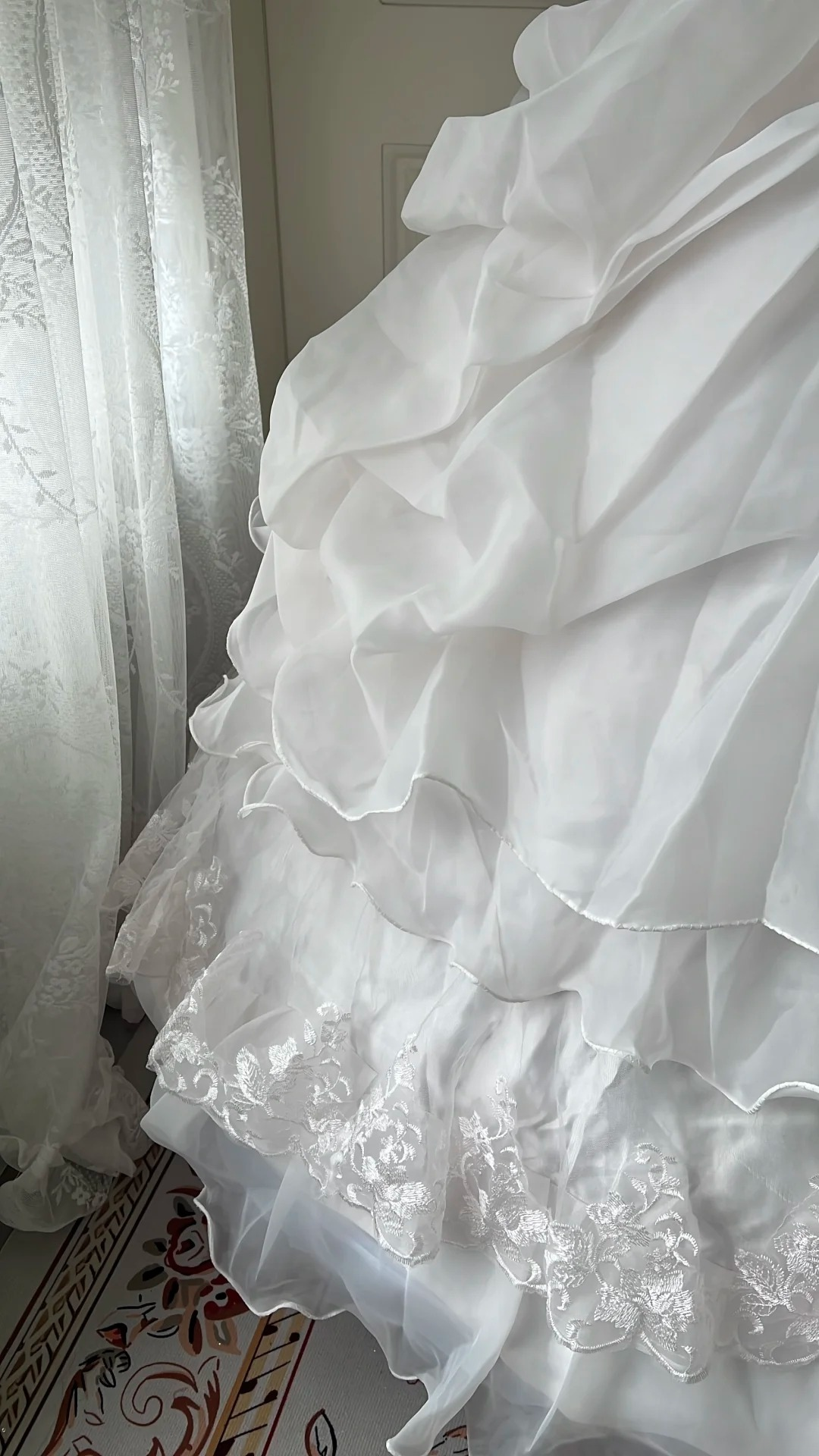 Pink Sweet 16 Quinceanera Dress Strapless Pearls Tiered Ball Gown With Flowers Ruffled RC0808