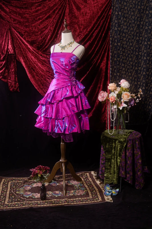 Vintage Ball Gown Spaghetti Straps Fuchsia Short Birthday Dress Homecoming Dresses Inspo Cocktail Hoco Outfits RB8648