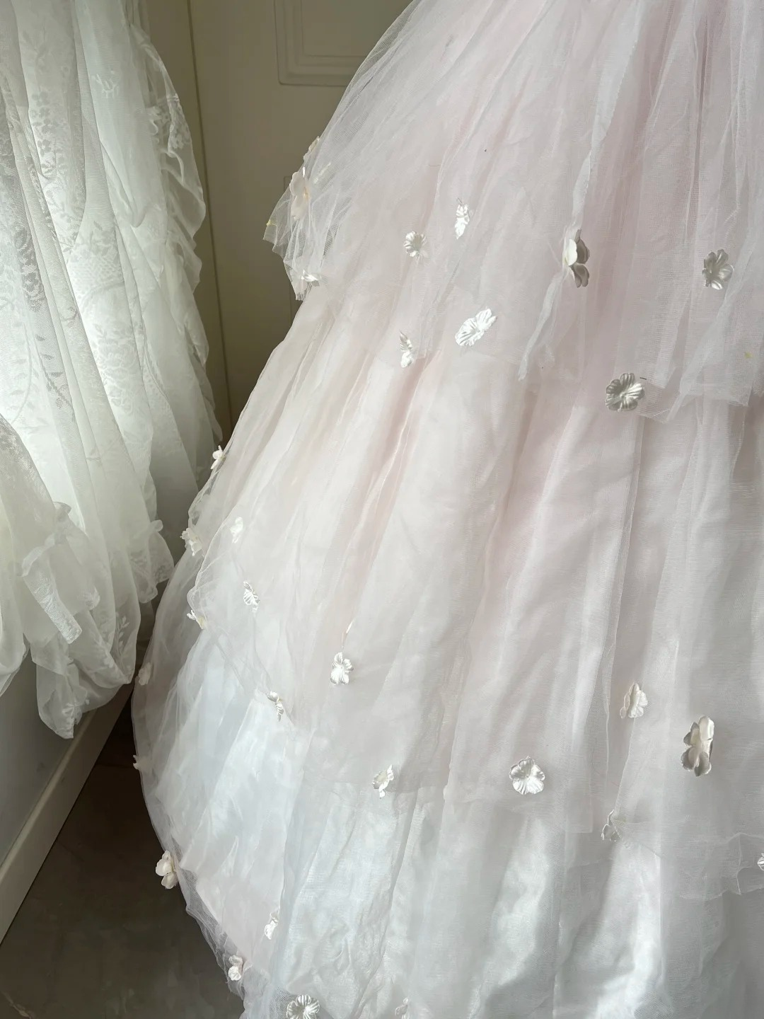 Sweet 16 Quinceanera Dress Ball Gown Strapless Light Pink With Tiered Layers Flowers Birthday Party Gown RC0843