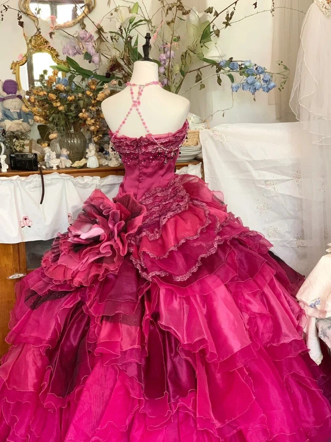 Sweet 16 Dress Ball Gown Strapless Fuchsia With Tiered Layers Vestido De 15 Sweet Sixteen Dress RB9594