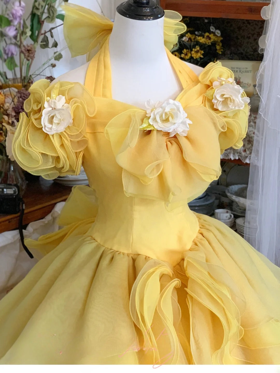 Sweet 16 Dress Ball Gown Halter Yellow With Short Sleeves Vestido De 15 Sweet Sixteen Dress RB9595