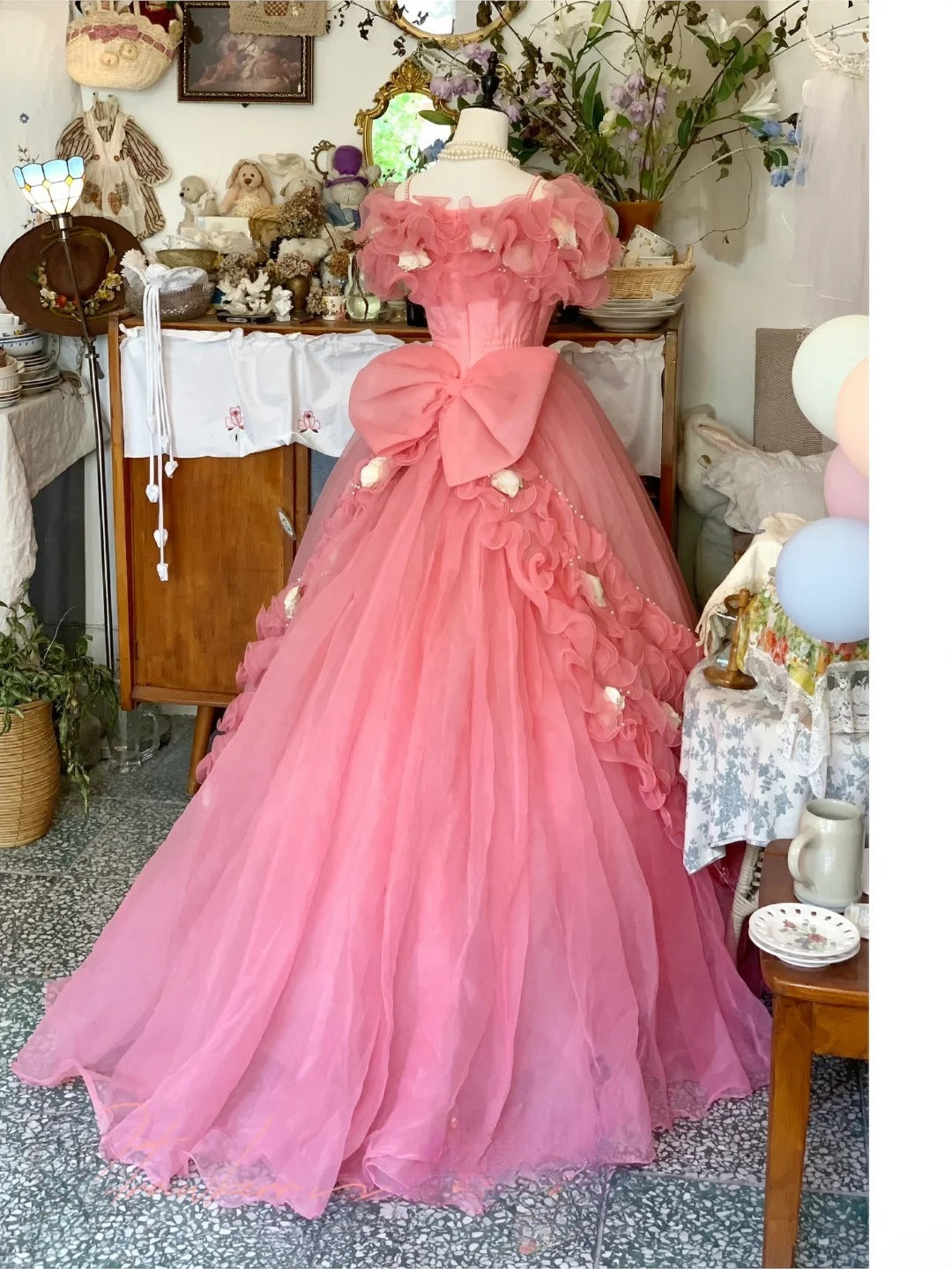 Sweet 16 Dress Ball Gown Pink With Short Sleeves Flowers Vestido De 15 Sweet Sixteen Dress RB9599