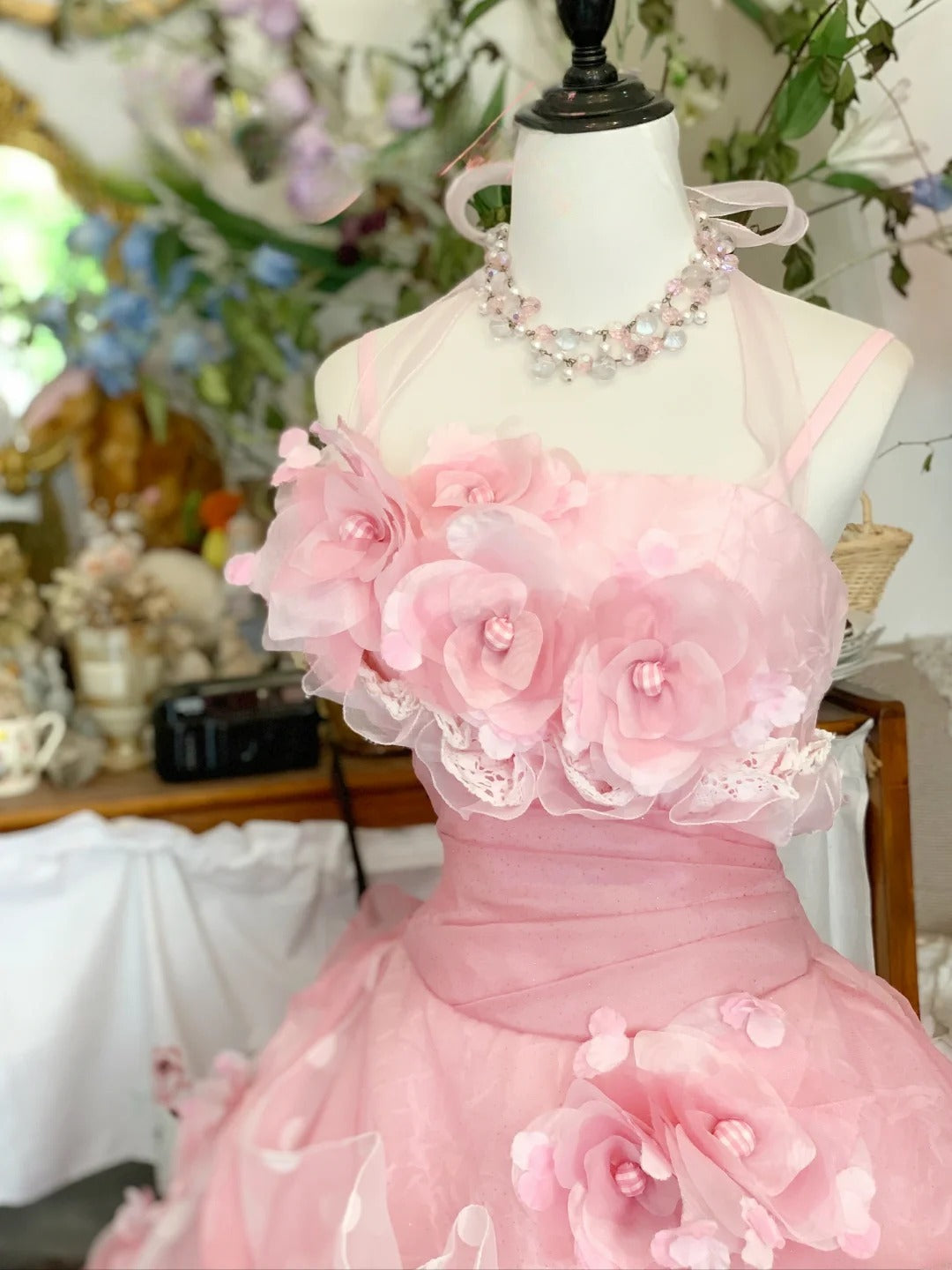 Sweet 16 Dress Ball Gown Halter Pink Floral With Tiered Layers Vestido De 15 Sweet Sixteen Dress RB9601