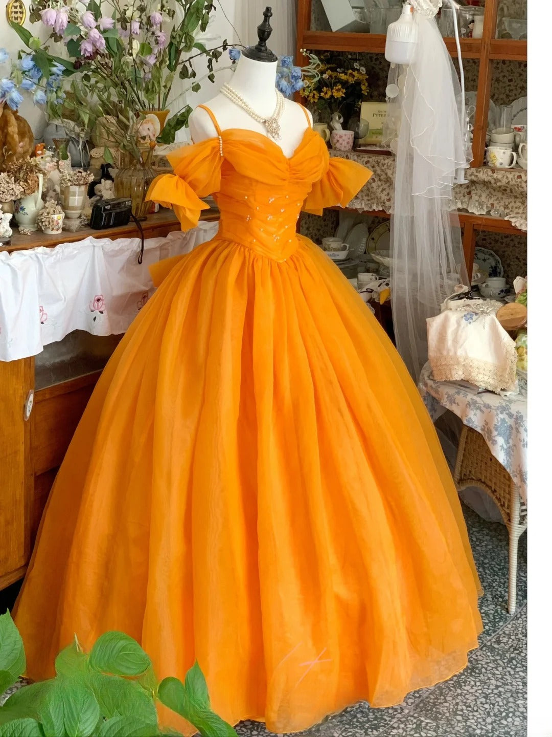 Sweet 16 Dress Ball Gown Orange Tulle With Short Sleeves Vestido De 15 Sweet Sixteen Dress RB9603