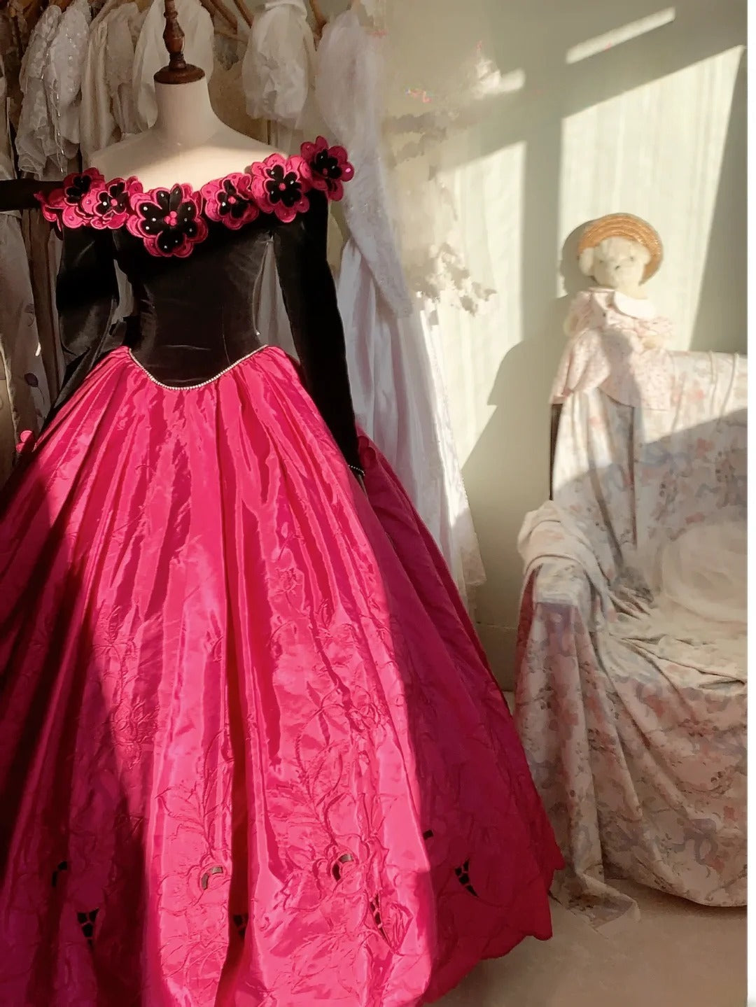 Sweet 16 Dress Ball Gown Off Shoulder With Long Sleeves Hot Pink Vestido De 15 Sweet Sixteen Dress RB9604