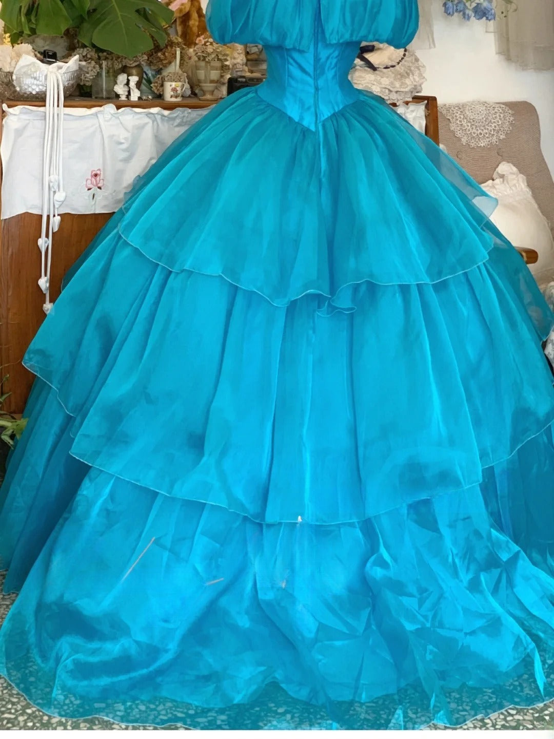 Sweet 16 Dress Ball Gown Off Shoulder Chiffon Blue With Sleeves Vestido De 15 Sweet Sixteen Dress RB9608