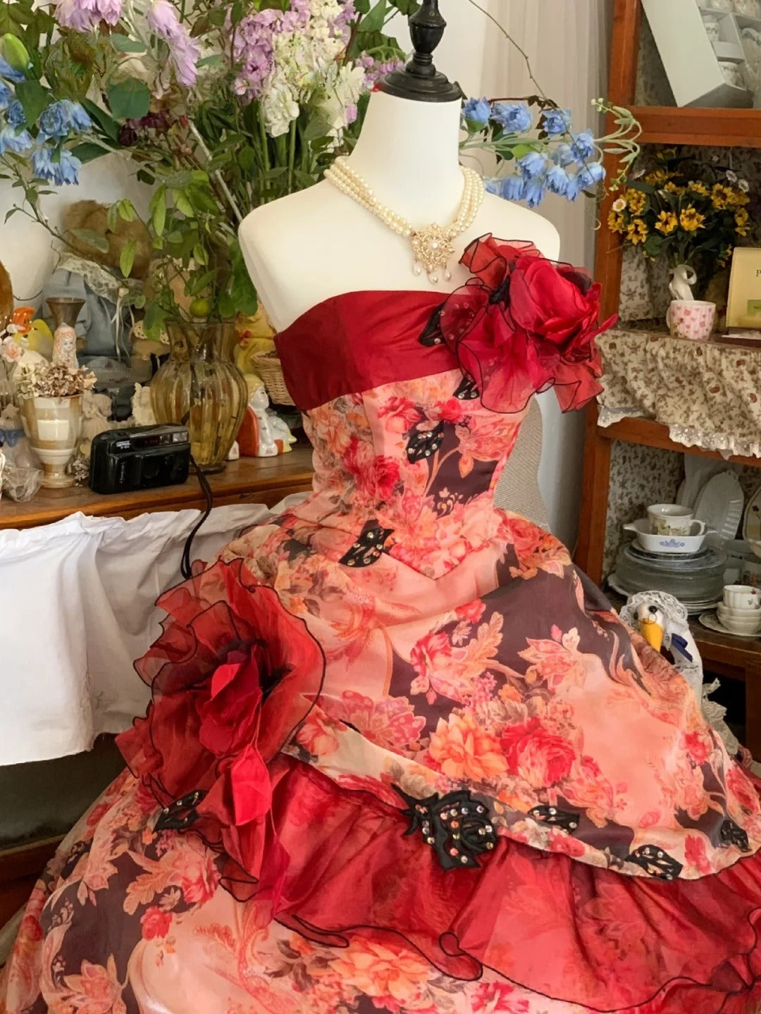 Sweet 16 Dress Ball Gown Strapless Burgundy With Flowers Vestido De 15 Sweet Sixteen Dress RB9609