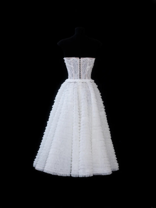 Elegant Ball Gown Sweetheart White Tulle Lace Tops Formal Fancy Evening Dresses Dinner Outfits Classy Party Gowns AS604