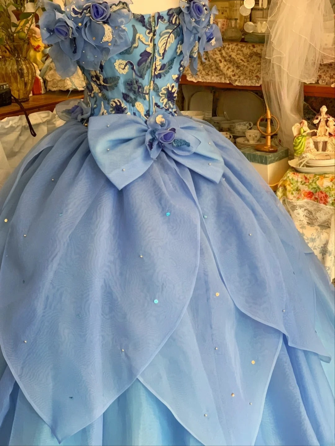 Sweet 16 Dress Ball Gown Blue With Flowers Cape Vestido De 15 Sweet Sixteen Dress RB9613