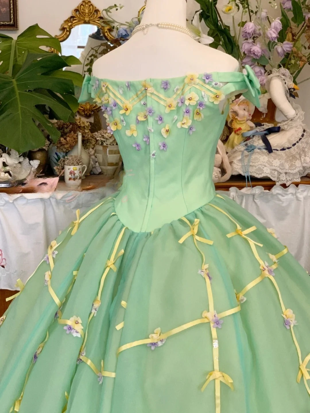 Sweet 16 Dress Ball Gown Sage Green Off Shoulder With Flowers Vestido De 15 Sweet Sixteen Dress RB9615