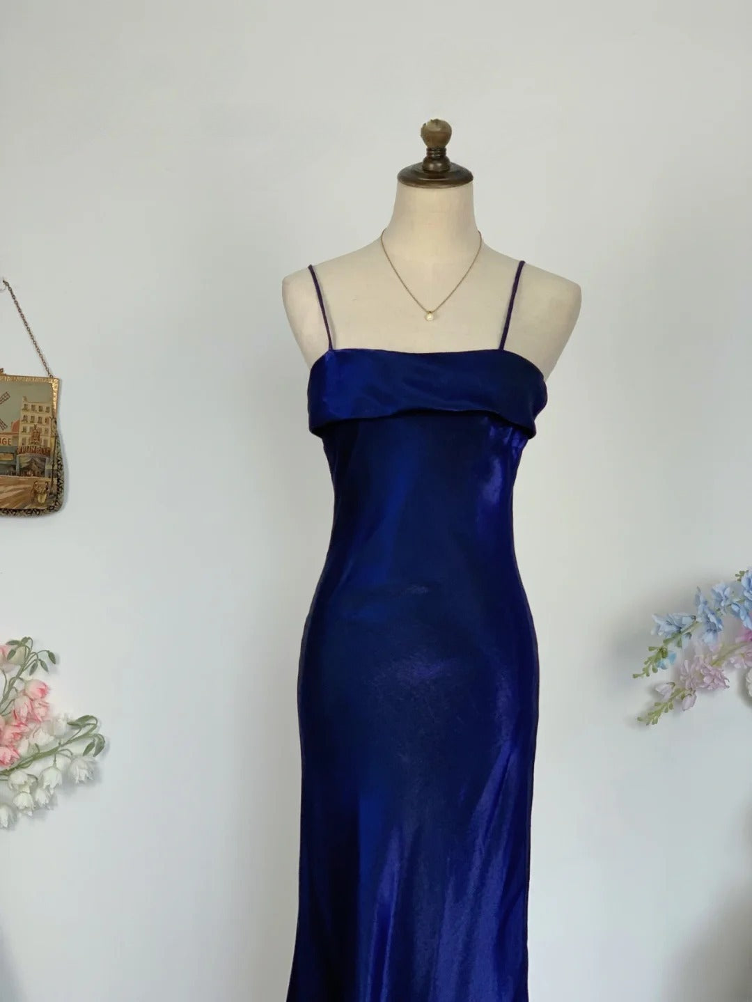 Elegant Mermaid Spaghetti Straps Royal Blue Satin Prom Dress Floor Length Evening Party Gown RB9623