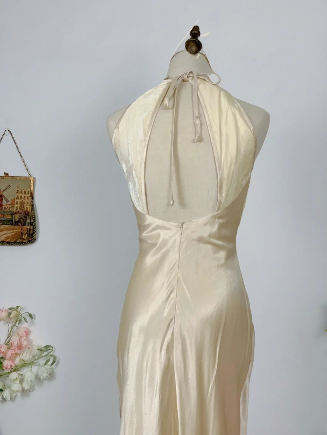 Elegant Mermaid Halter Champagne Satin Prom Dress Floor Length Evening Party Gown RB9626