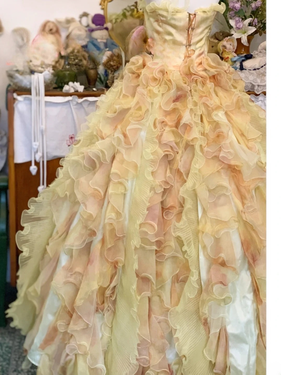 Sweet 16 Dress Ball Gown Strapless Gold Tulle With Tiered Vestido De 15 Sweet Sixteen Dress RB9629