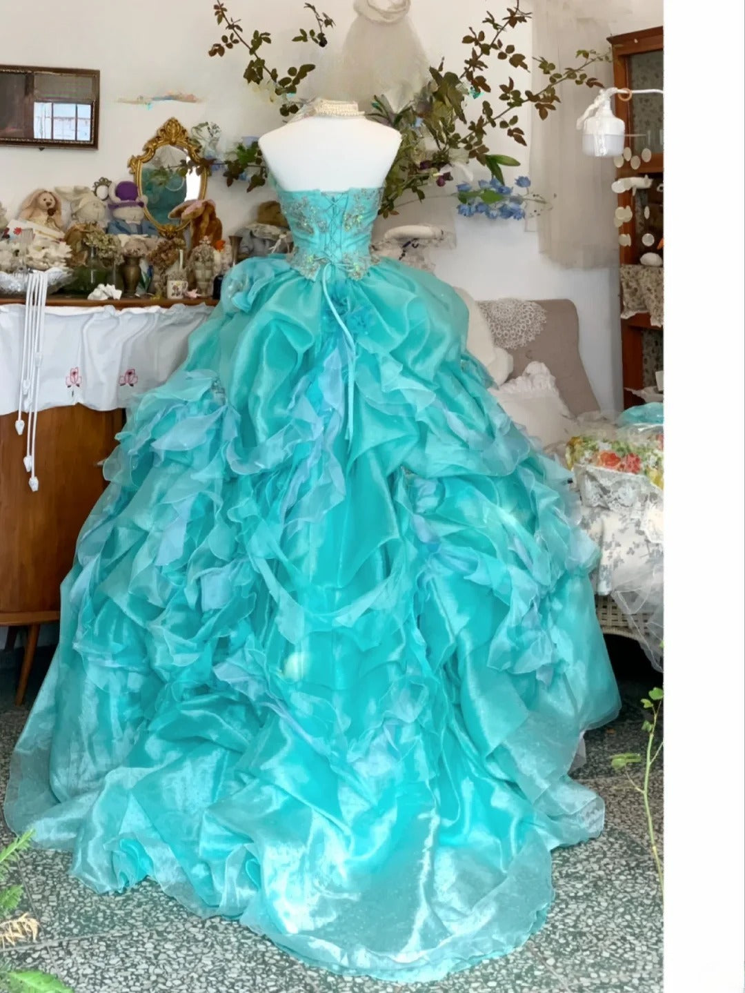Sweet 16 Dress Ball Gown Strapless Blue Tulle With Tiered Vestido De 15 Sweet Sixteen Dress RB9631