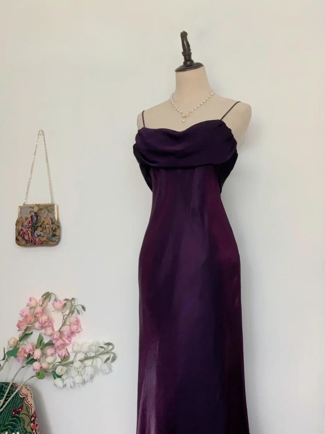 Elegant Mermaid Spaghetti Straps Purple Long Prom Dress Floor Length Evening Party Gown RB9658