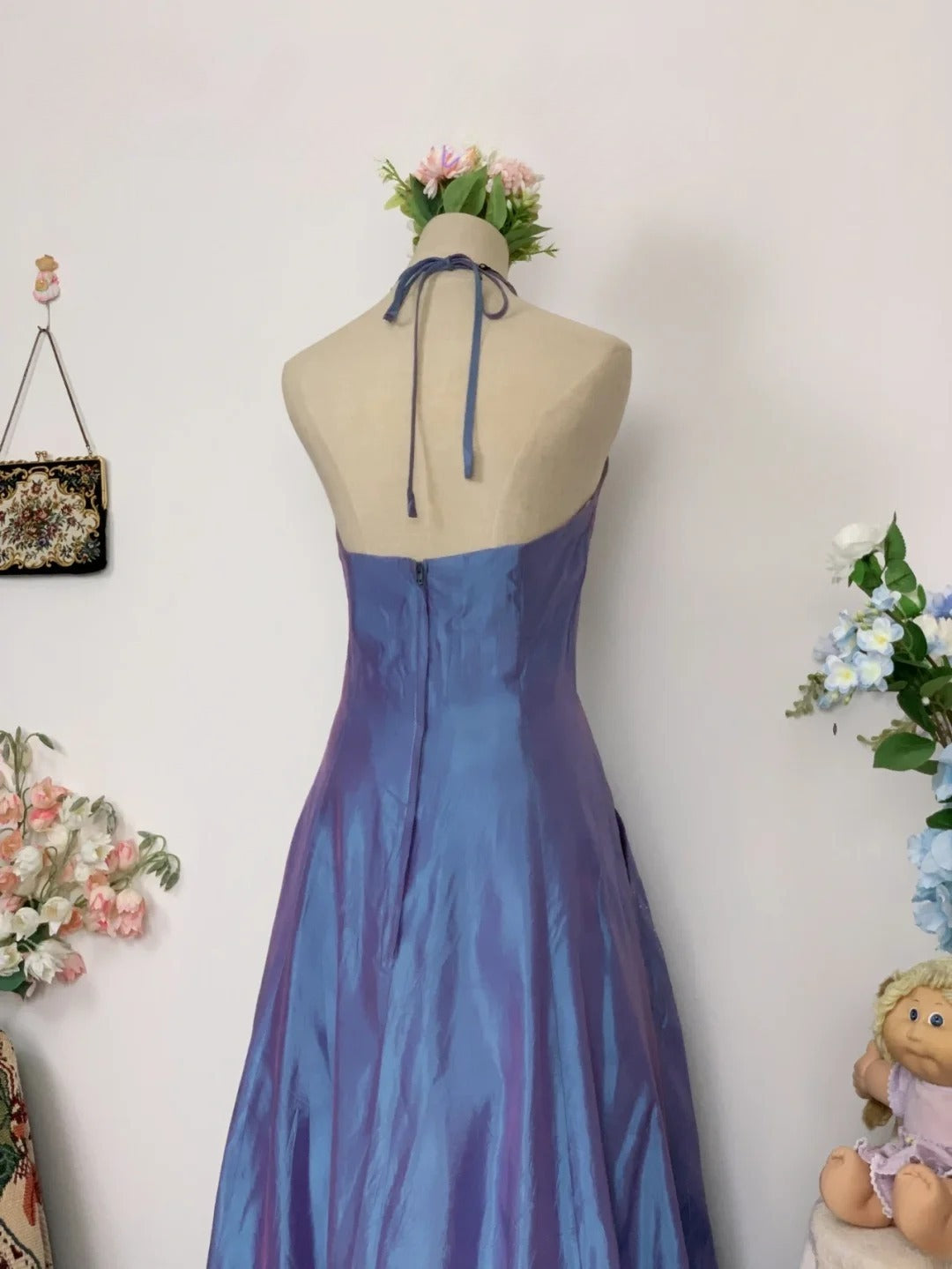 Elegant A Line Halter Lilac Satin Long Prom Dress Floor Length Evening Party Gown RB9664