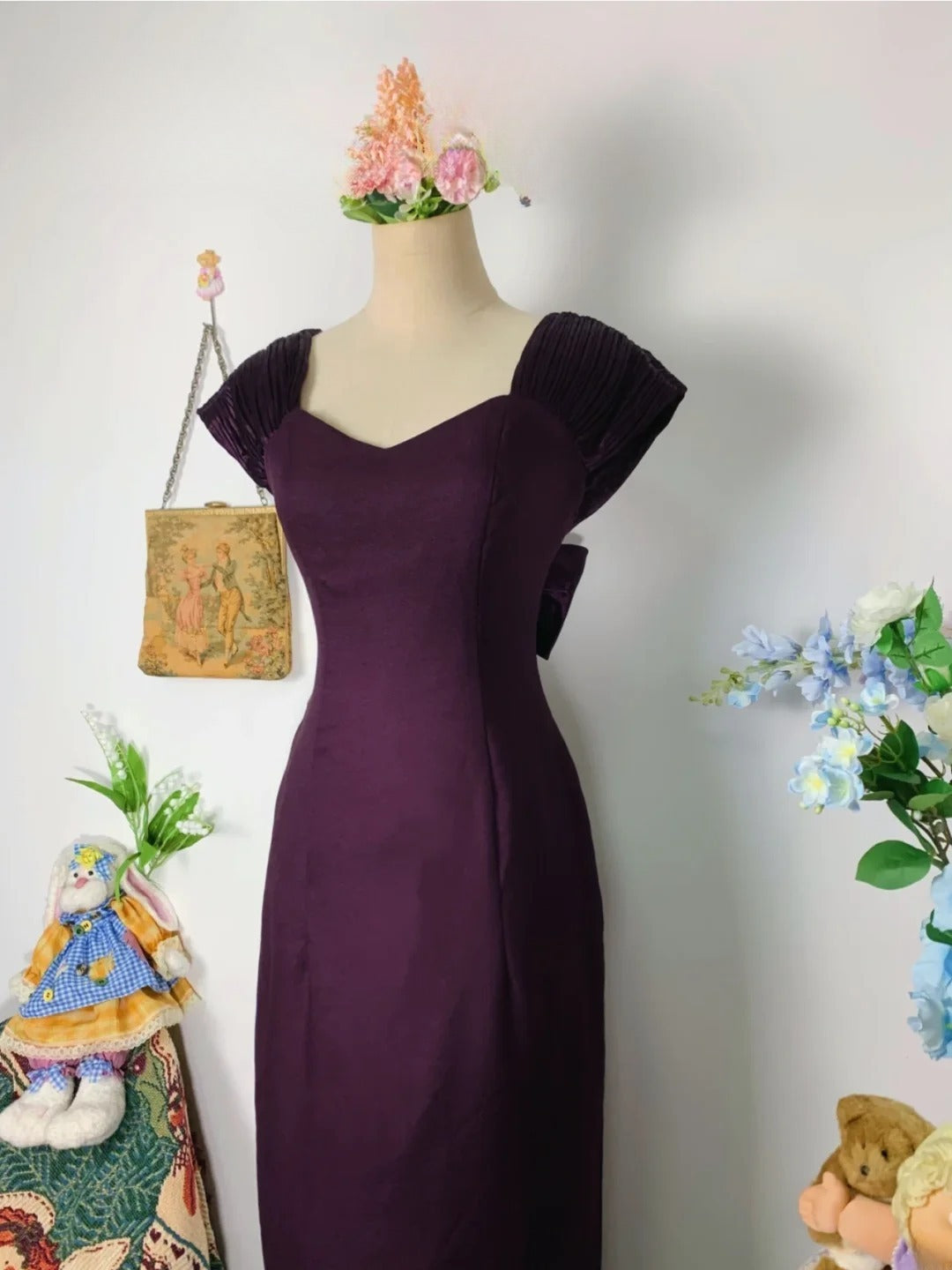 Elegant Sheath Purple Satin Long Prom Dress Floor Length Evening Party Gown RB9674