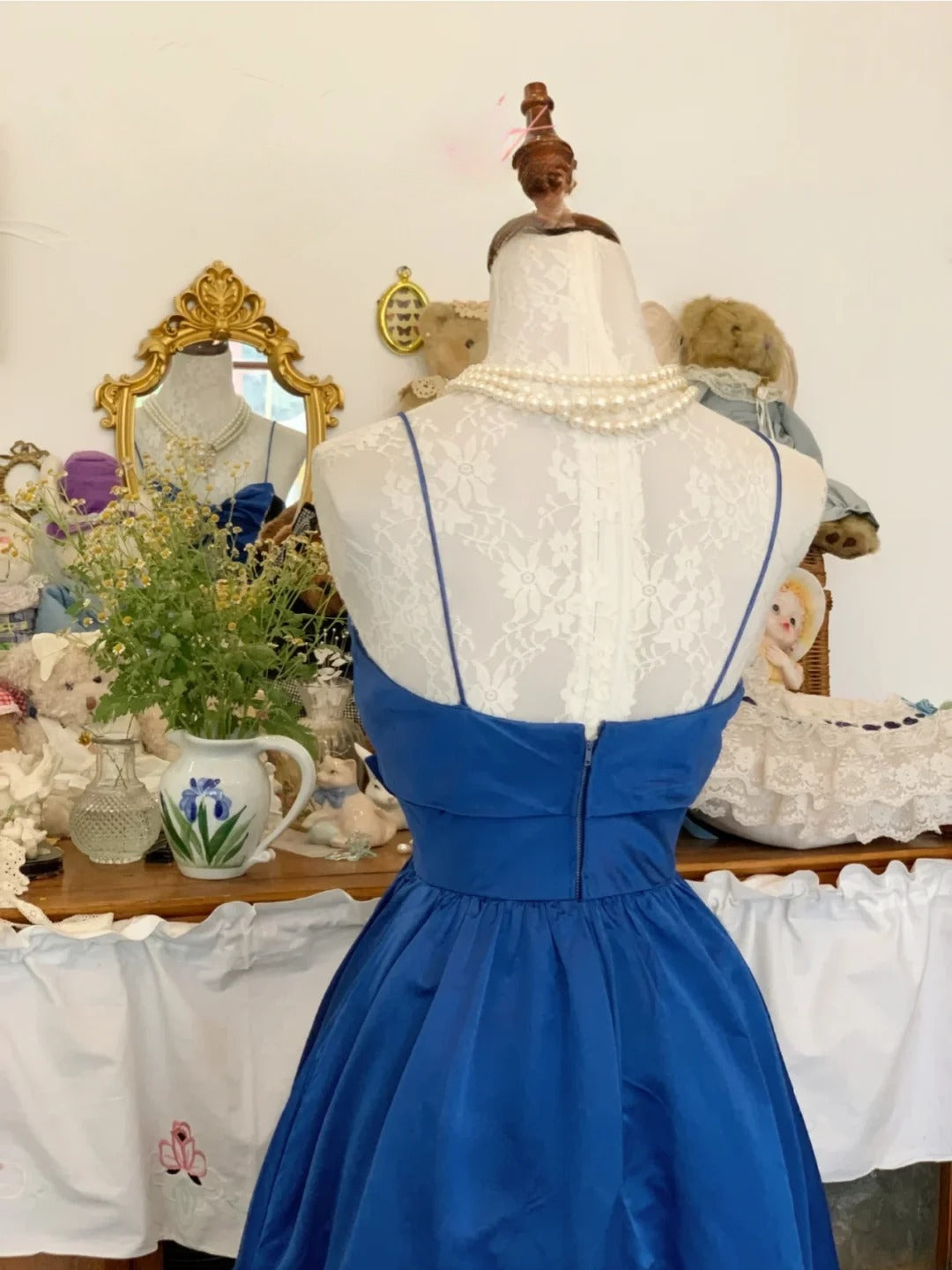 Satin Prom Dress Long Spaghetti Straps Royal Blue Romantic Evening Gown for Prom RB9703