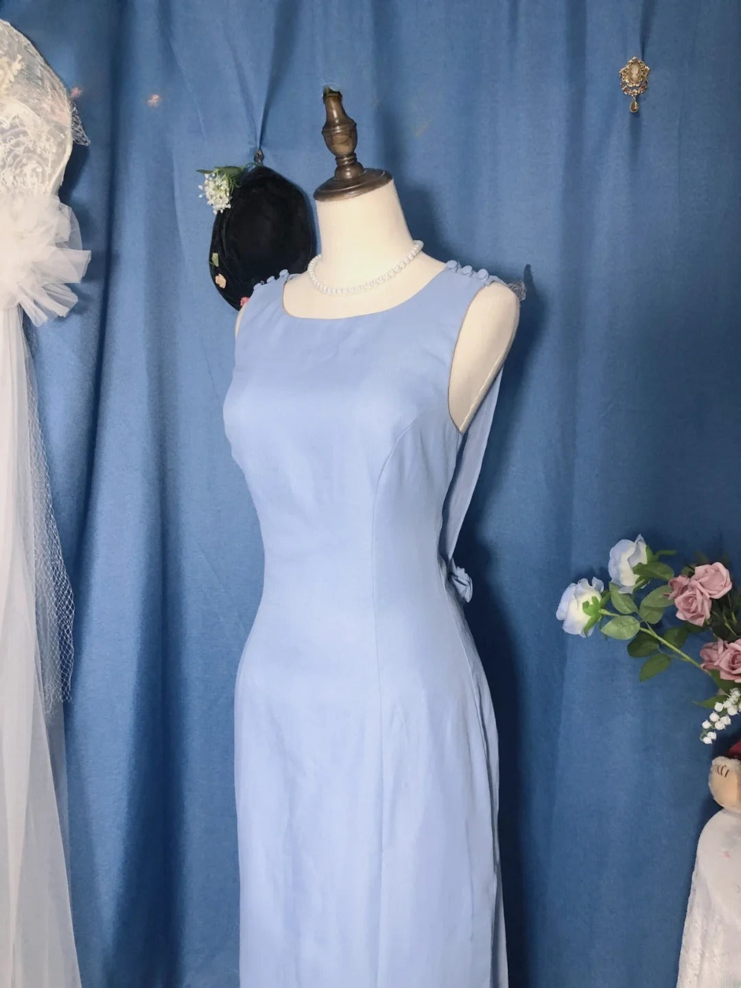 Satin Prom Dress Long Light Sky Blue Sheath Romantic Evening Gown for Prom RB9705