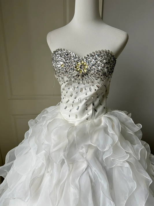 Pretty Quinceanera Dress Ball Gown Sweetheart White With Layers Tiered 16th Birthday Party Outfit RC1465