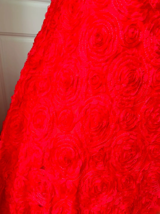Pretty Quinceanera Dress Ball Gown Strapless Red With Flowers 18th Birthday Party Outfit RC1461