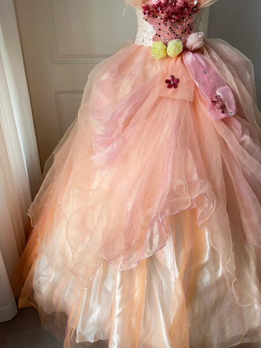 Pretty Quinceanera Dress Ball Gown Sweetheart Pink With Tiered Flowers 18th Birthday Party Outfit RC1460