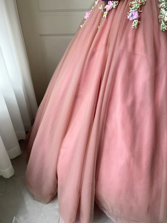 Pretty Quinceanera Dress Ball Gown Sweetheart Pink With Flowers 18th Birthday Party Outfit RC1444