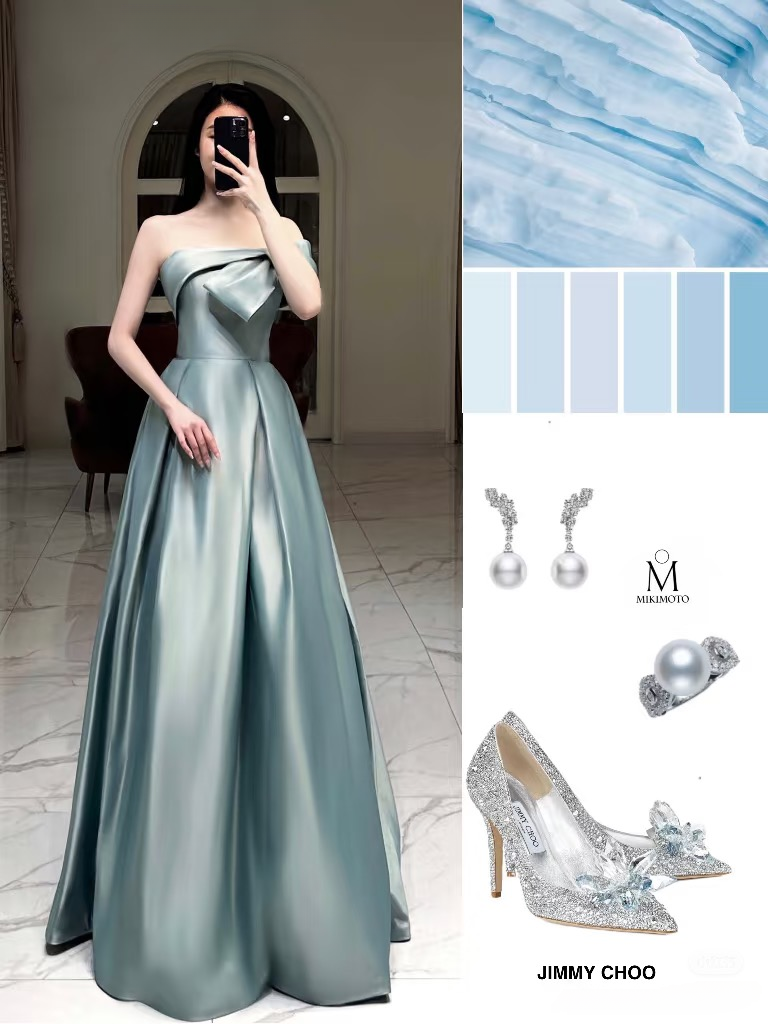 Elegant A Line Strapless Sleeveless Light Blue Satin Floor Length Prom Dress Inspiration Prom Dresses Graduation Dress AU001