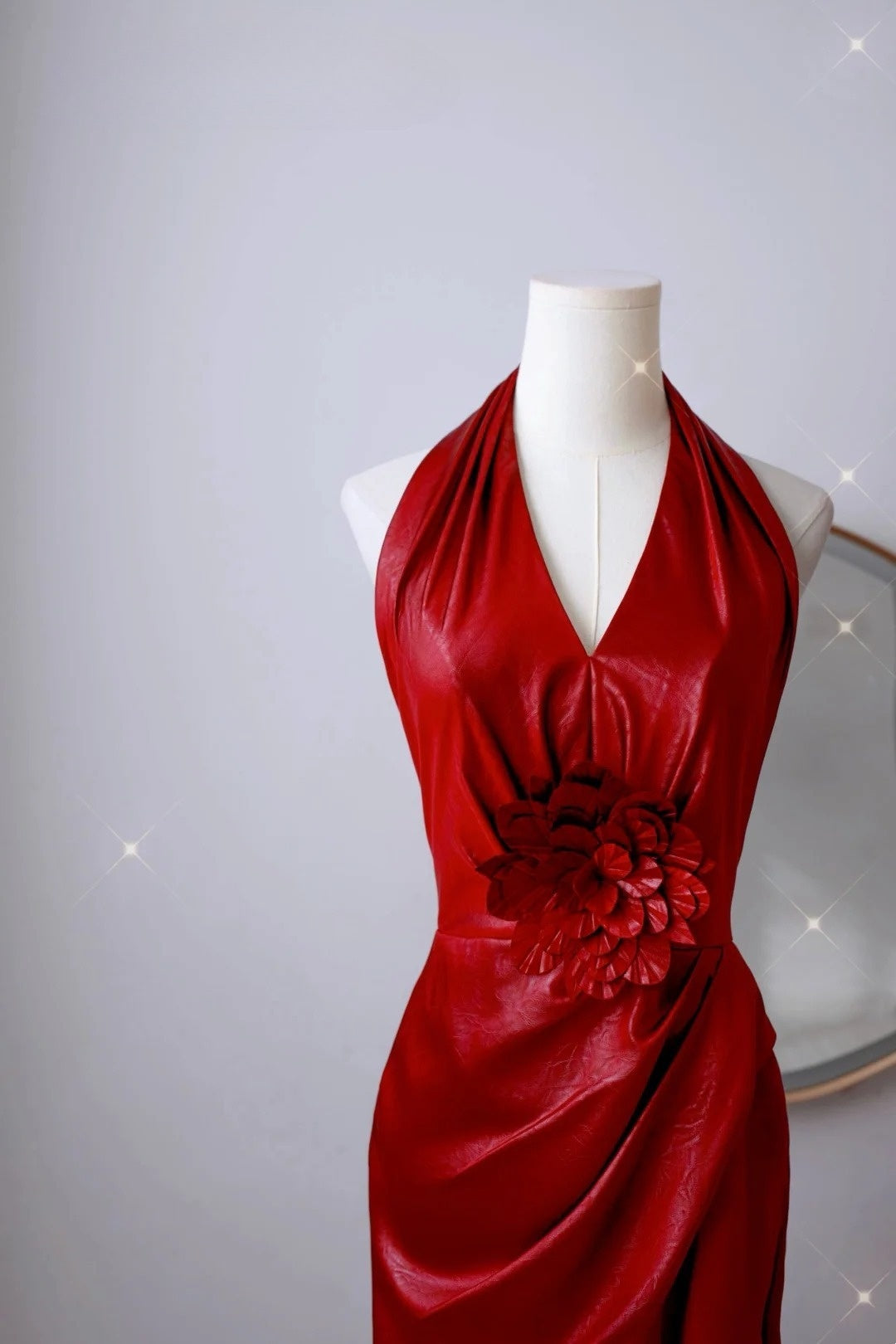Sexy Mermaid Halter Red Sequin Prom Dresses Long Party Dress 21st Birthday Outfits Graduation Dress AU008